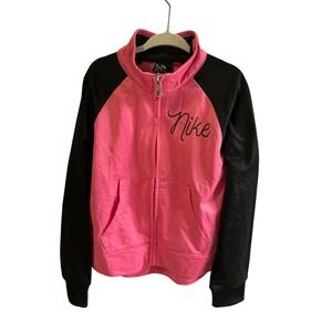 Nike Kids Track Jacket Pink Black Zip Up Athletic Sportswear Size 6X